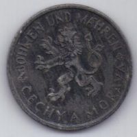 1 крона 1942 г. Богемия и Моравия(Чехия-Германия)