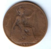 1 пенни 1917 г. Великобритания