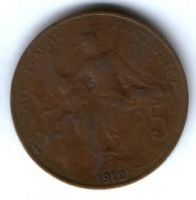 5 сантимов 1912 г. Франция