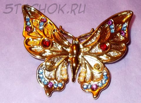 Брошь "Прекрасная бабочка" под золото/стразы