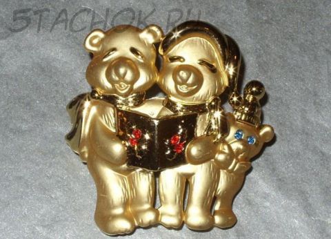 Брошь "Мишки поют псалмы на Рождество" под золото/стразы