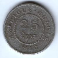 25 сантимов 1916 г. Бельгия. Германская оккупация