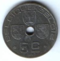 5 сантимов 1943 г. Бельгия
