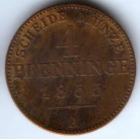 4 пфеннига 1855 г. Пруссия Гемания