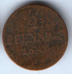 2 пфеннига 1848 г. Саксония