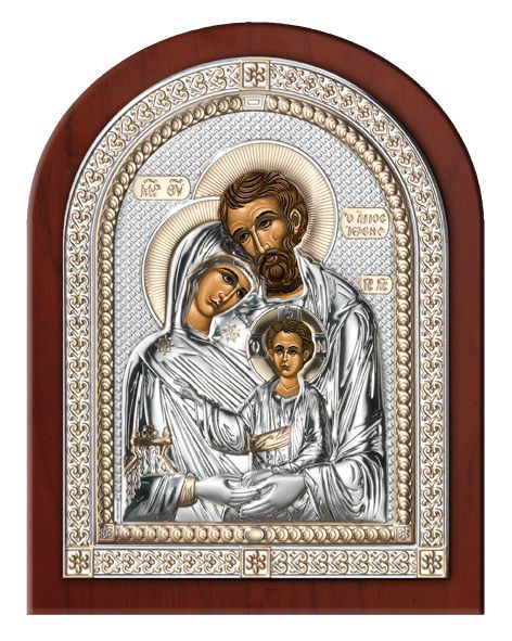 Серебряная икона Святое Семейство в рамке (Италия)