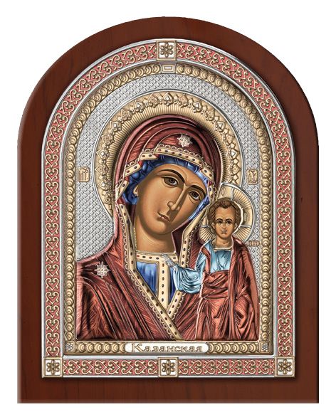 Серебряная икона Божия Матерь Казанская в эксклюзивной рамке (Италия)