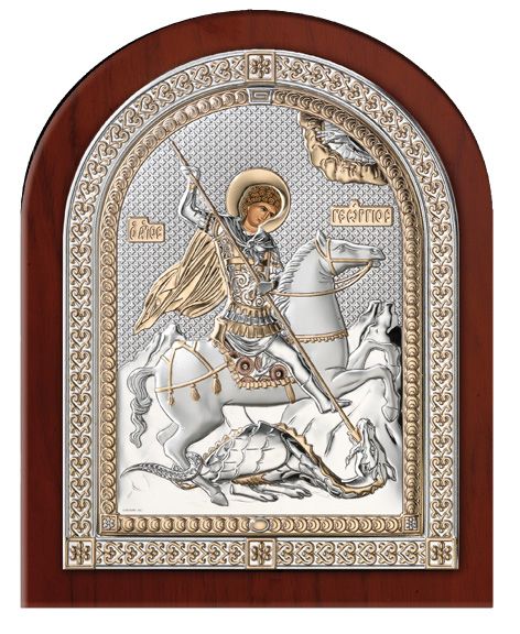 Серебряная икона Святой Георгий Победоносец (Италия, эксклюзивная рамка)