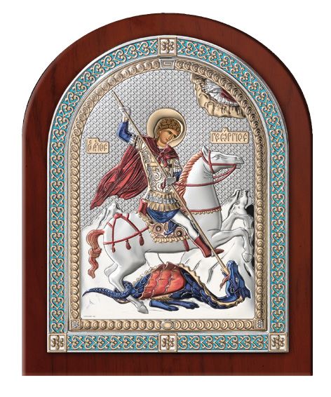 Серебряная икона Святой Георгий Победоносец (Италия, эксклюзивная рамка)