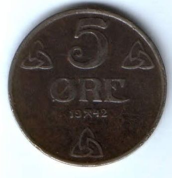 5 эре 1942 г. Норвегия Германская оккупация