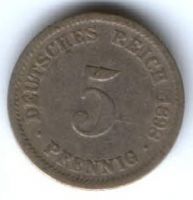 5 пфеннигов 1898 г. D Германия