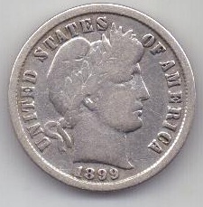 1 дайм 1899 г. XF. США