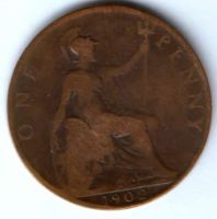 1 пенни 1902 г. Великобритания