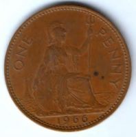 1 пенни 1966 г. Великобритания