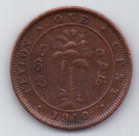 1 цент 1910 г. Цейлон . Великобритания