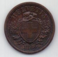 2 раппен 1866 г. UNC. Швейцария