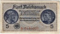 5 рейхсмарок 1940-1945 г. Германия для оккупированных территорий