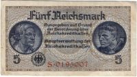 5 рейхсмарок 1940-1945 г. Германия для оккупированных территорий