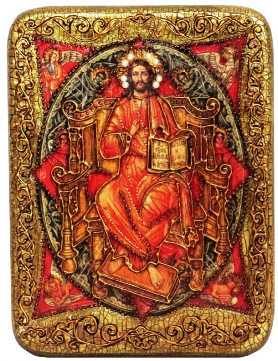 Инкрустированная подарочная икона Спас в Силах (15*20 см, Россия) на натуральном мореном дубе в подарочной коробке