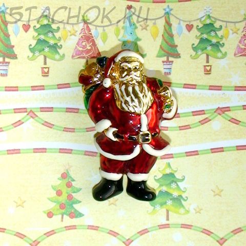Брошь "Дед Мороз/Санта Клаус" под золото, эмаль