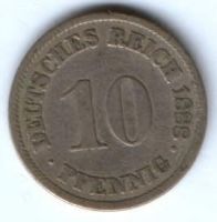 10 пфеннигов 1888 г. Германия