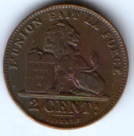 2 сантима 1909 г. Бельгия DES BELGES