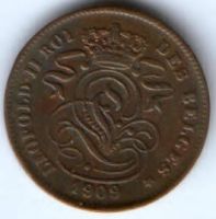 2 сантима 1909 г. Бельгия DES BELGES