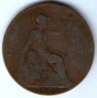 1 пенни 1907 г. Великобритания