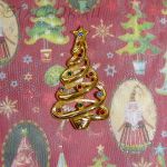 Брошь "Новогодняя елочка" под золото/стразы