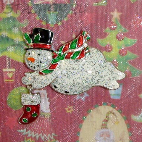 Брошь "Снеговичок" под серебро/эмаль/блестки