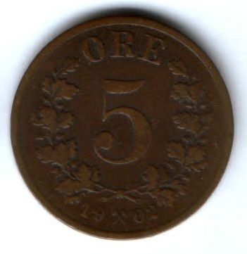 5 эре 1902 г. Норвегия