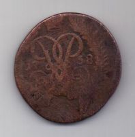 2 копейки 1758 г. гуртовая надпись + перечекан