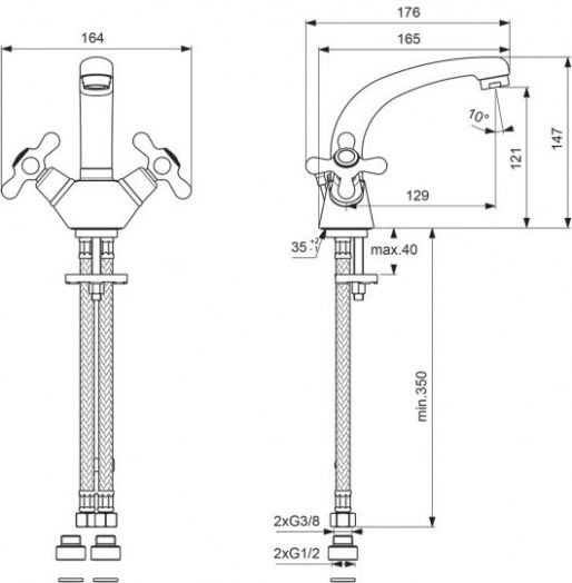 Смеситель VIDIMA 9702/BA119AA Ретро умывальник литой излив хром