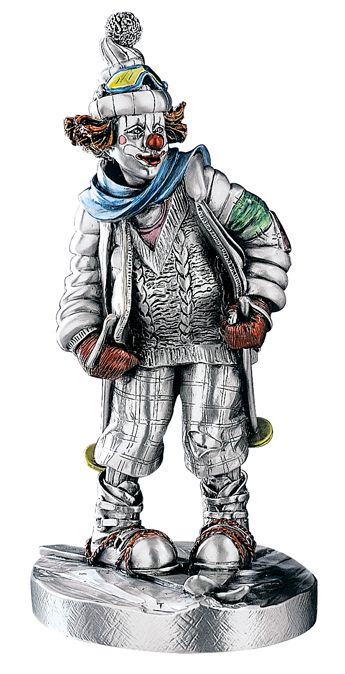Серебряная коллекционная фигурка клоуна-лыжника (Италия)