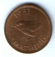1 фартинг 1953 г. XF, коронационный редкий год Великобритания