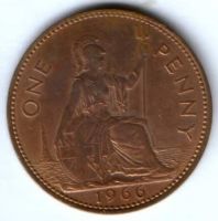 1 пенни 1966 г. XF Великобритания