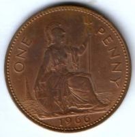1 пенни 1966 г. XF Великобритания