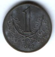 1 крона 1942 г. AUNC Богемия и Моравия