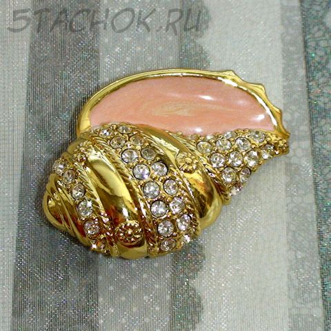 Брошь "Морская раковина" под золото/эмаль/сваровски
