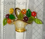 Брошь "Мармеладная корзинка с цветами" под золото/люцит/сваровски