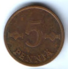 5 пенни 1967 г. Финляндия
