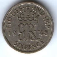 6 пенсов 1948 г. Великобритания