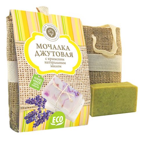 Мочалка джутовая с натуральным мылом Можжевельник