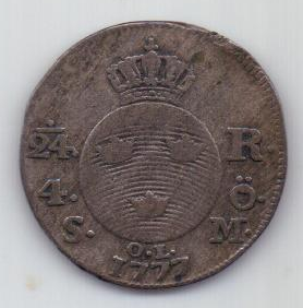 1/24 талера 1777 г. редкий год. Швеция