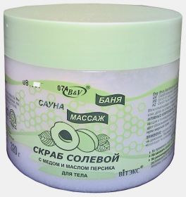 ВИТЕКС  БАНЯ-САУНА  СКРАБ  СОЛЕВОЙ  С  МЕДОМ  И  МАСЛОМ  ПЕРСИКА  ДЛЯ  ТЕЛА, 320 г.