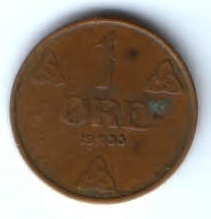 1 эре 1933 г. Норвегия