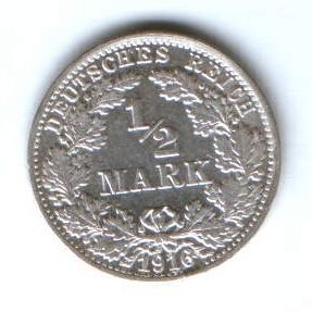 1/2 марки 1916 г. F Германия