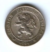 5 сантимов 1894 г. AUNC Бельгия