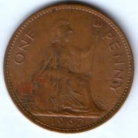 1 пенни 1967 г. Великобритания