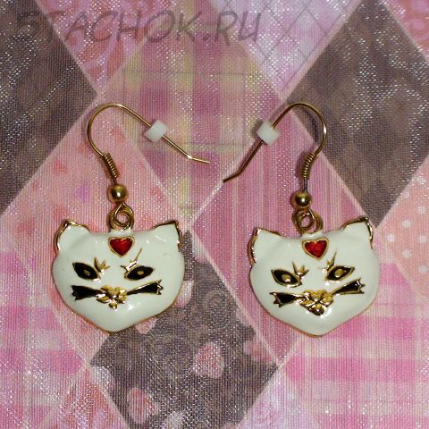 Серьги "Кошачьи мордочки" под золото/эмаль